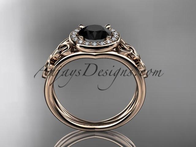 14kt rose gold diamond celtic trinity knot wedding ring, engagement ring with a Black Diamond center stone CT7131 - AnjaysDesigns