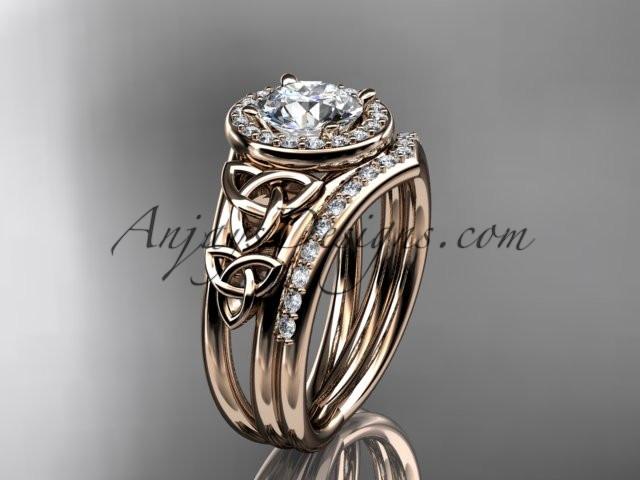 14kt rose gold diamond celtic trinity knot wedding ring, engagement set CT7131S - AnjaysDesigns
