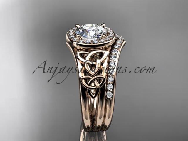 14kt rose gold diamond celtic trinity knot wedding ring, engagement set CT7131S - AnjaysDesigns