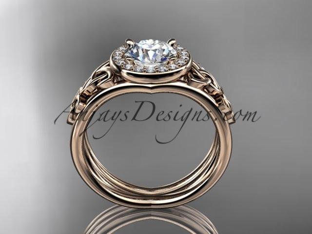 14kt rose gold diamond celtic trinity knot wedding ring, engagement set CT7131S - AnjaysDesigns