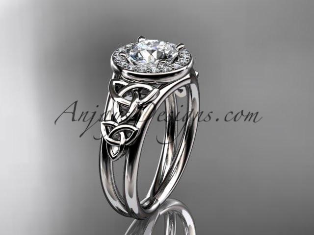 14kt white gold diamond celtic trinity knot wedding ring, engagement ring with a "Forever One" Moissanite center stone CT7131 - AnjaysDesigns