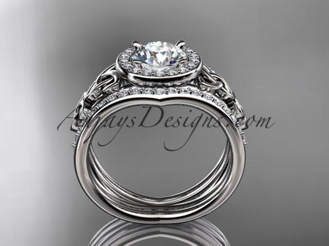 14kt white gold diamond celtic trinity knot wedding ring, engagement ring with a double matching band CT7131S - AnjaysDesigns