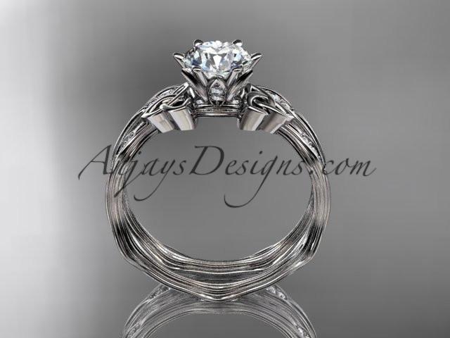 14kt white gold diamond celtic trinity knot wedding ring, engagement set with a "Forever One" Moissanite center stone CT7132S - AnjaysDesigns