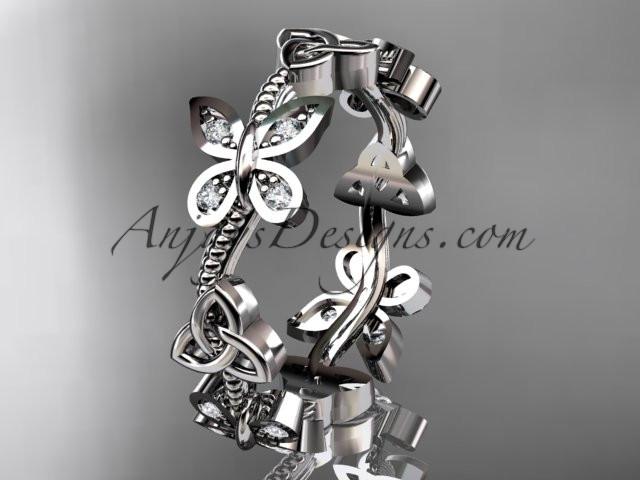 14kt white gold diamond celtic trinity knot wedding ring, engagement band CT7139B - AnjaysDesigns