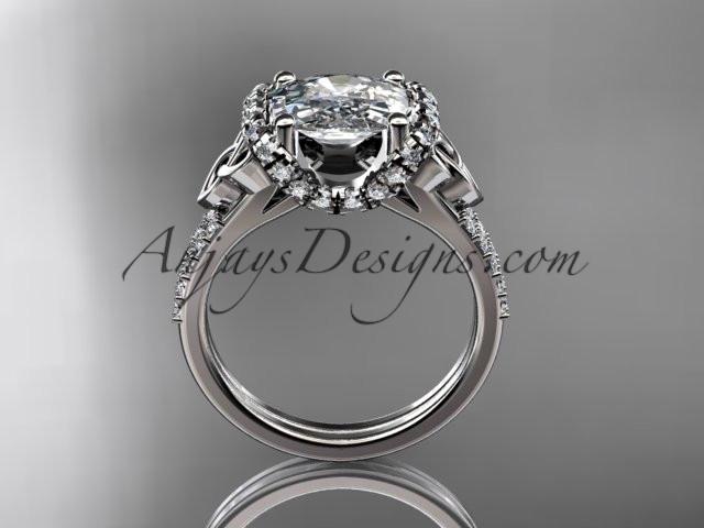 14kt white gold diamond celtic trinity knot wedding ring, engagement ring with Cushion Cut Moissanite CT7148 - AnjaysDesigns