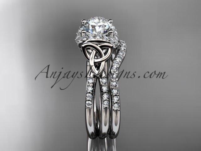 14kt white gold diamond celtic trinity knot wedding ring, engagement set CT7155S - AnjaysDesigns