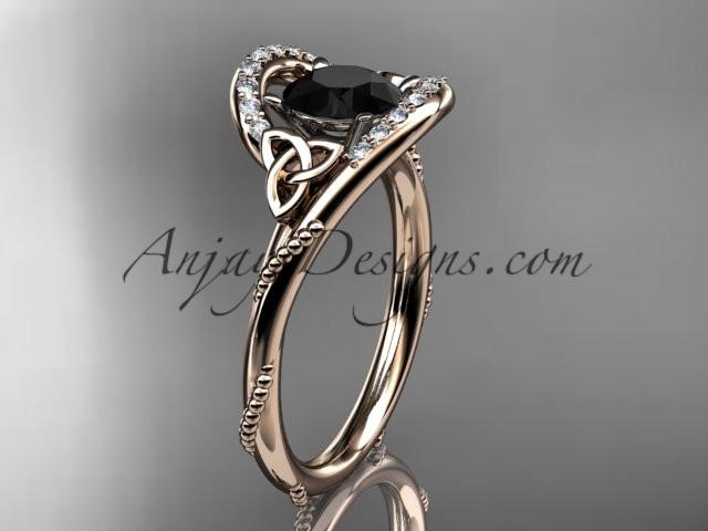 14kt rose gold diamond celtic trinity knot wedding ring, engagement ring with a Black Diamond center stone CT7166 - AnjaysDesigns