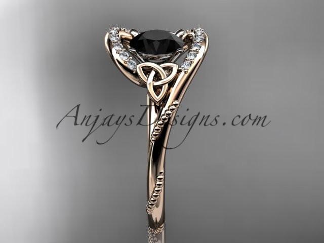 14kt rose gold diamond celtic trinity knot wedding ring, engagement ring with a Black Diamond center stone CT7166 - AnjaysDesigns