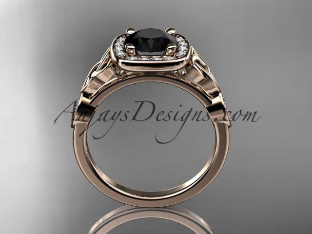 14kt rose gold diamond celtic trinity knot wedding ring, engagement ring with a Black Diamond center stone CT7179 - AnjaysDesigns