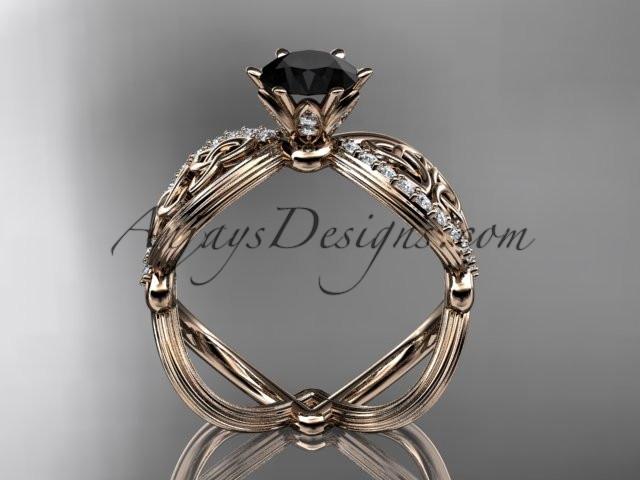 14kt rose gold diamond celtic trinity knot wedding ring, engagement ring with a Black Diamond center stone CT7192 - AnjaysDesigns
