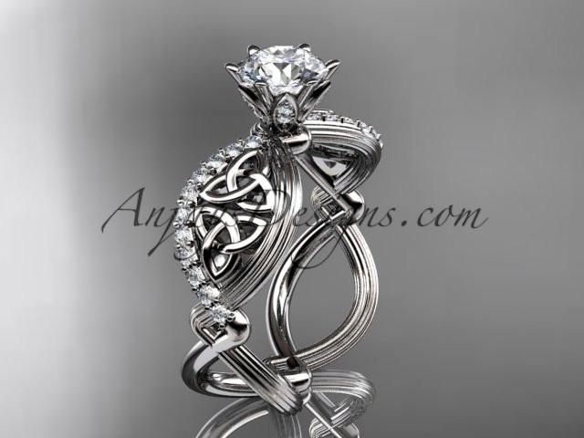 14kt white gold diamond celtic trinity knot wedding ring, engagement ring with a "Forever One" Moissanite center stone CT7192 - AnjaysDesigns