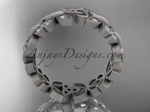 14kt white gold diamond celtic trinity knot  matte finish  wedding band, engagement ring CT7198B - AnjaysDesigns