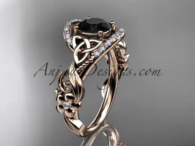 14kt rose gold diamond celtic trinity knot wedding ring, engagement ring with a Black Diamond center stone CT7211 - AnjaysDesigns