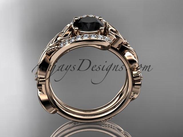 14kt rose gold diamond celtic trinity knot wedding ring, engagement set with a Black Diamond center stone CT7211S - AnjaysDesigns