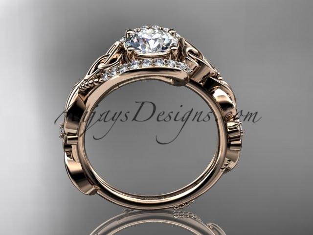14kt rose gold diamond celtic trinity knot wedding ring, engagement ring with a "Forever One" Moissanite center stone CT7211 - AnjaysDesigns