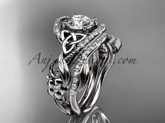 14kt white gold diamond celtic trinity knot wedding ring, engagement set CT7211S - AnjaysDesigns
