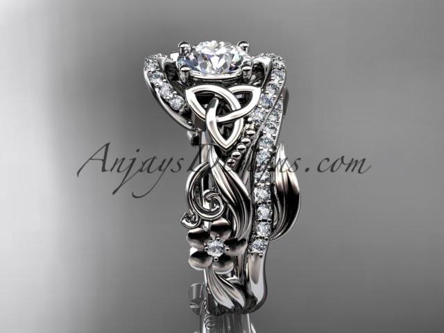 14kt white gold diamond celtic trinity knot wedding ring, engagement set CT7211S - AnjaysDesigns