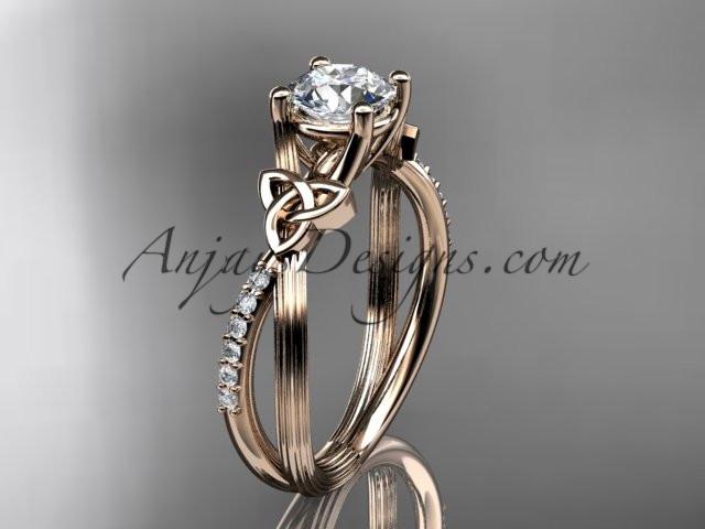 14kt rose gold diamond celtic trinity knot wedding ring, engagement ring with a "Forever One" Moissanite center stone CT7214 - AnjaysDesigns