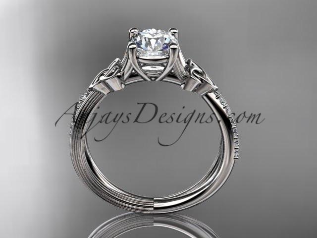 14kt white gold diamond celtic trinity knot wedding ring, engagement ring with a "Forever One" Moissanite center stone CT7214 - AnjaysDesigns