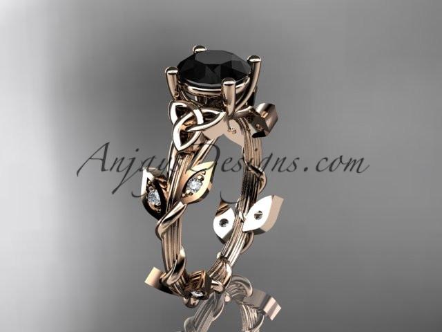 14kt rose gold diamond celtic trinity knot wedding ring, engagement ring with a Black Diamond center stone CT7215 - AnjaysDesigns