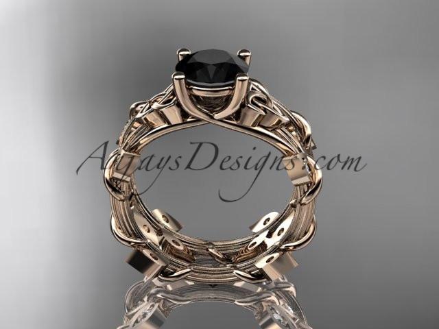14kt rose gold diamond celtic trinity knot wedding ring, engagement ring with a Black Diamond center stone CT7215S - AnjaysDesigns