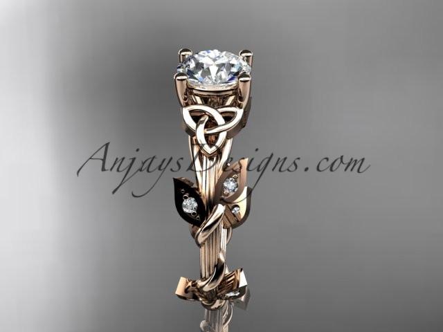 14kt rose gold diamond celtic trinity knot wedding ring, engagement ring with a "Forever One" Moissanite center stone CT7215 - AnjaysDesigns