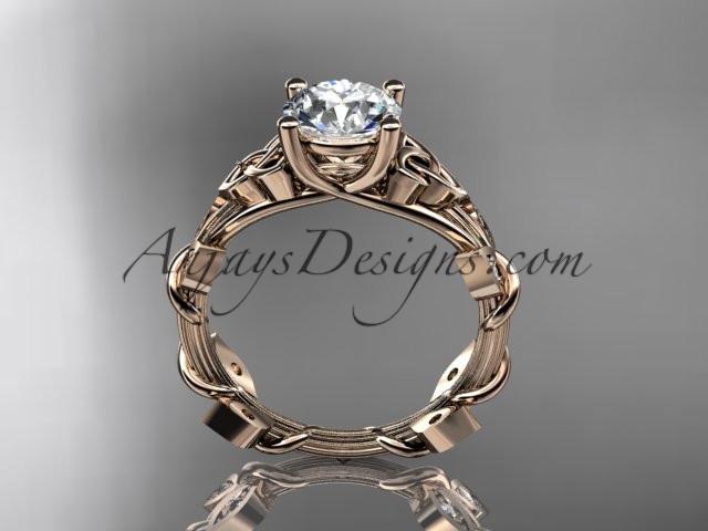 14kt rose gold diamond celtic trinity knot wedding ring, engagement ring with a "Forever One" Moissanite center stone CT7215 - AnjaysDesigns