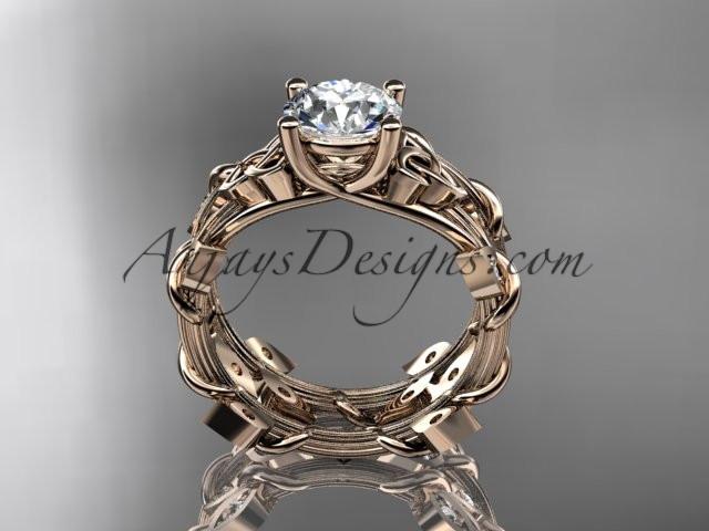 14kt rose gold diamond celtic trinity knot wedding ring, engagement ring with a "Forever One" Moissanite center stone CT7215S - AnjaysDesigns