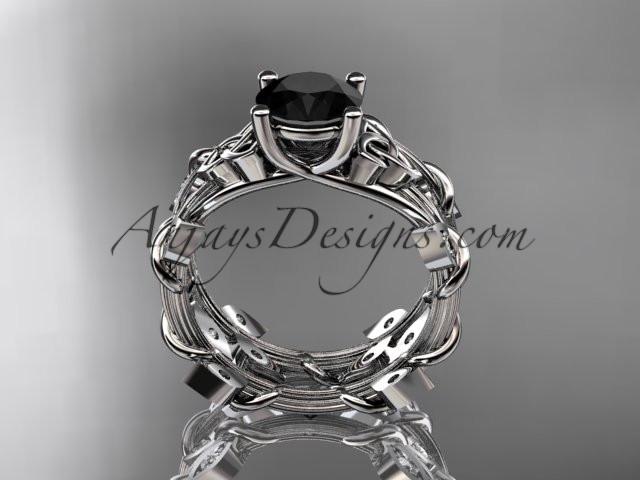 14kt white gold diamond celtic trinity knot wedding ring, engagement ring with a Black Diamond center stone CT7215S - AnjaysDesigns