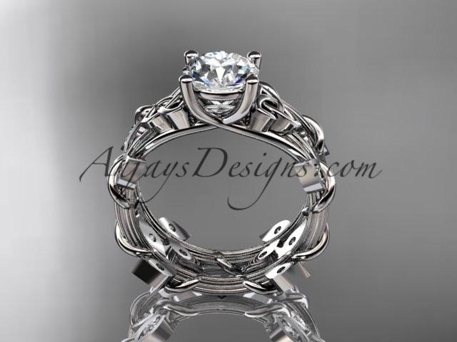 14kt white gold diamond celtic trinity knot wedding ring, engagement ring with a "Forever One" Moissanite center stone CT7215S - AnjaysDesigns