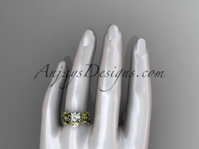 14kt yellow gold diamond celtic trinity knot wedding ring, engagement ring with a "Forever One" Moissanite center stone CT7215S - AnjaysDesigns