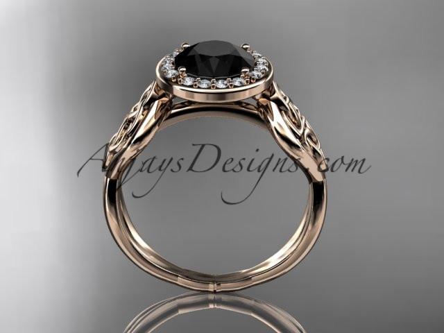 14kt rose gold diamond celtic trinity knot wedding ring, engagement ring with a Black Diamond center stone CT7219 - AnjaysDesigns
