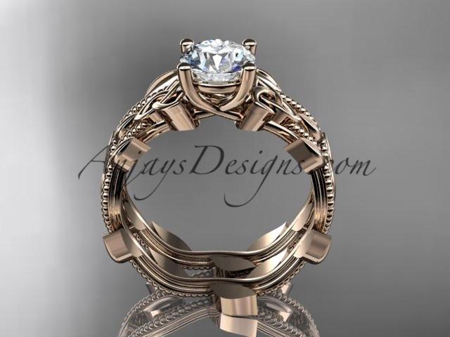 14kt rose gold diamond celtic trinity knot wedding ring, engagement set CT7238S - AnjaysDesigns