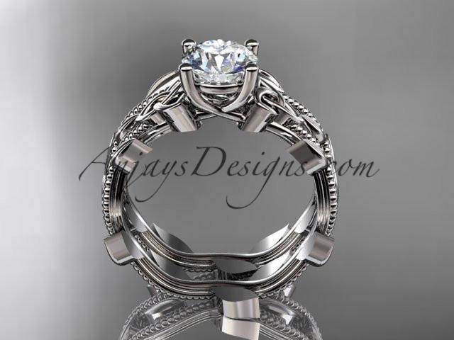14kt white gold diamond celtic trinity knot wedding ring, engagement set with a "Forever One" Moissanite center stone CT7238S - AnjaysDesigns