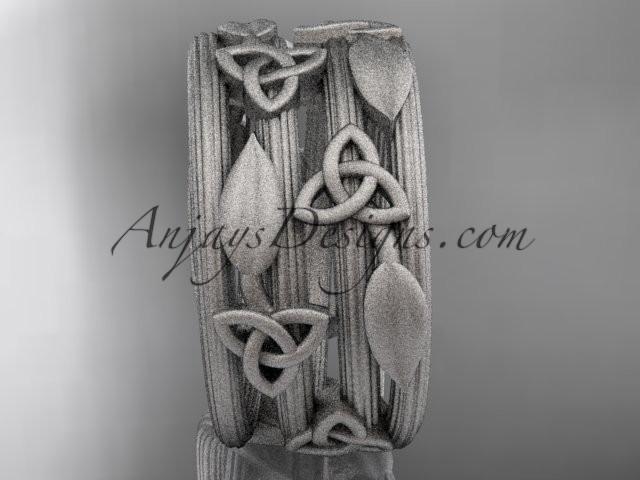 14kt white gold celtic trinity knot matte finish wedding band, engagement ring CT7242B - AnjaysDesigns