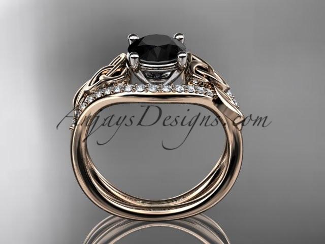 14kt rose gold diamond celtic trinity knot wedding ring, engagement ring with a Black Diamond center stone CT7244 - AnjaysDesigns