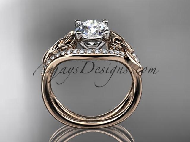 14kt rose gold diamond celtic trinity knot wedding ring, engagement ring with a "Forever One" Moissanite center stone CT7244 - AnjaysDesigns