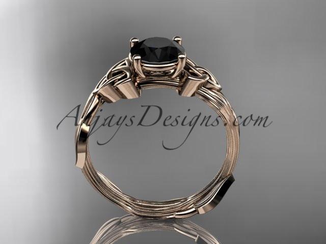 14kt rose gold diamond celtic trinity knot wedding ring, engagement ring with a Black Diamond center stone CT7251 - AnjaysDesigns