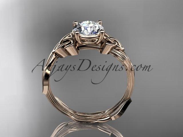 14kt rose gold diamond celtic trinity knot wedding ring, engagement ring with a "Forever One" Moissanite center stone CT7251 - AnjaysDesigns