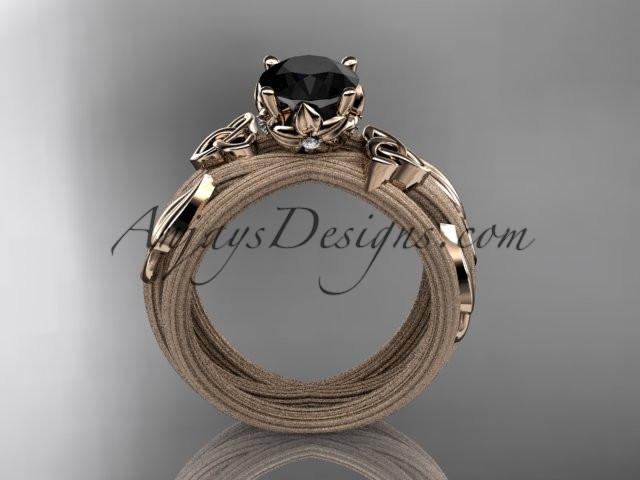 14kt rose gold diamond celtic trinity knot wedding ring, engagement ring with a Black Diamond center stone CT7253 - AnjaysDesigns