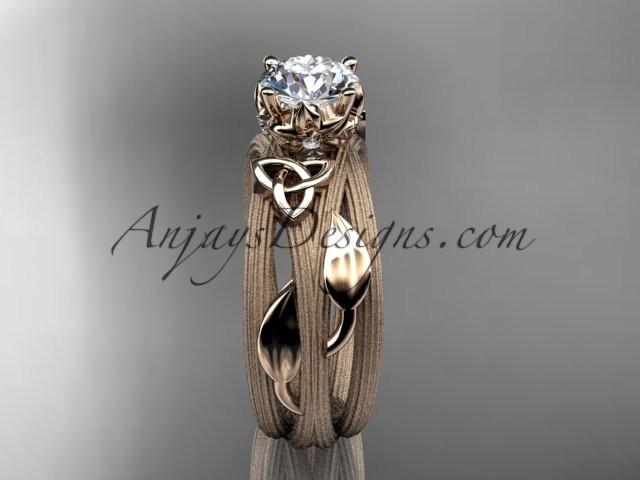 14kt rose gold diamond celtic trinity knot wedding ring, engagement ring with a "Forever One" Moissanite center stone CT7253 - AnjaysDesigns