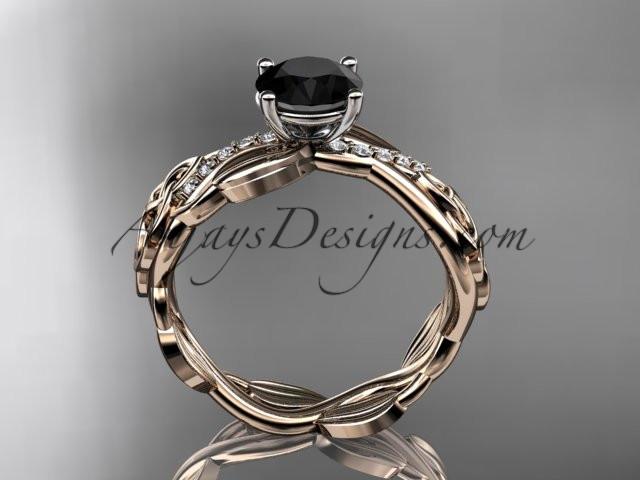 14kt rose gold diamond celtic trinity knot wedding ring, engagement ring with a Black Diamond center stone CT7270 - AnjaysDesigns