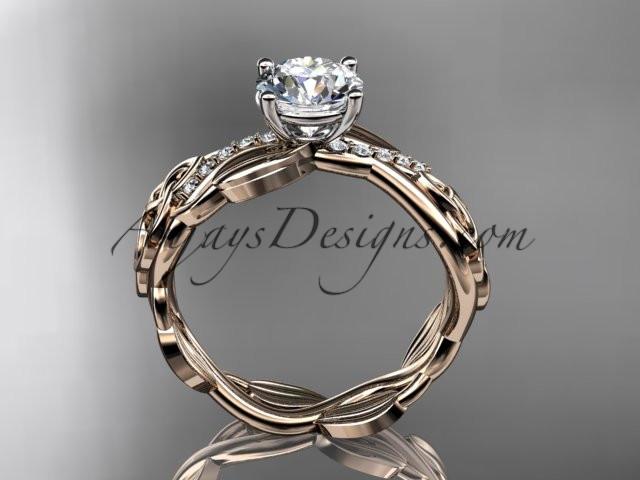 14kt rose gold diamond celtic trinity knot wedding ring, engagement ring with a "Forever One" Moissanite center stone CT7270 - AnjaysDesigns