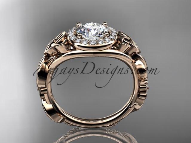 14kt rose gold diamond celtic trinity knot wedding ring, engagement ring with a "Forever One" Moissanite center stone CT7300 - AnjaysDesigns