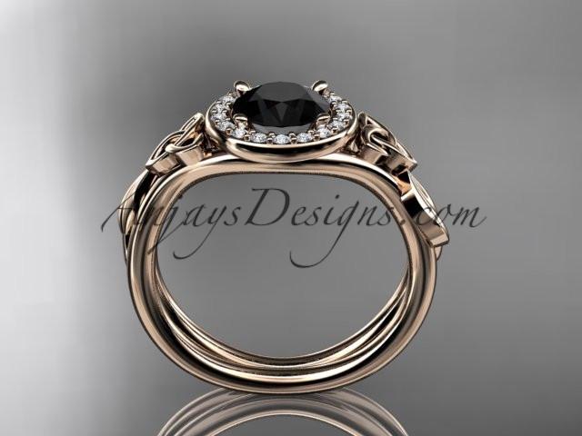 14kt rose gold diamond celtic trinity knot wedding ring, engagement ring with a Black Diamond center stone CT7314 - AnjaysDesigns