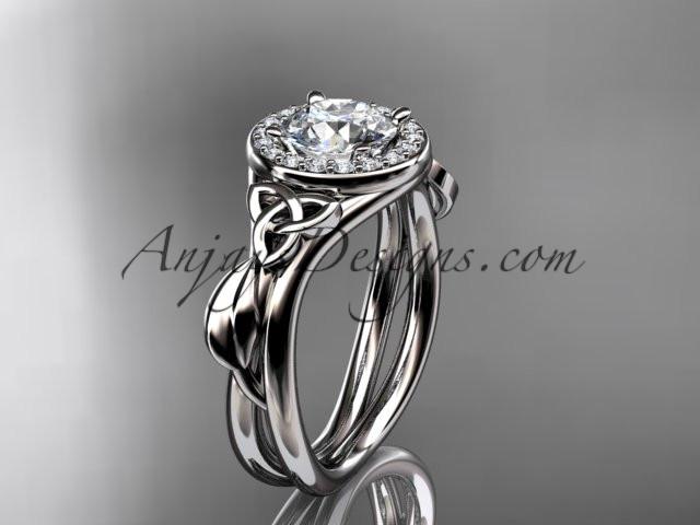 14kt white gold diamond celtic trinity knot wedding ring, engagement ring with a "Forever One" Moissanite center stone CT7314 - AnjaysDesigns