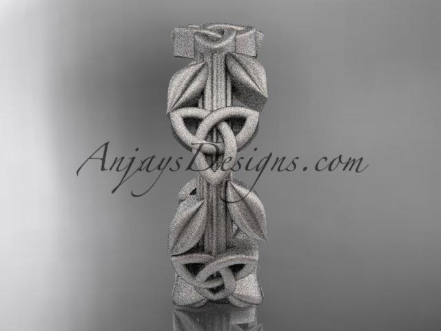 14kt white gold diamond celtic trinity knot matte finish wedding band, engagement ring CT7316B - AnjaysDesigns
