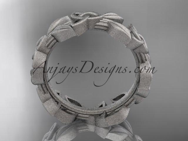 14kt white gold diamond celtic trinity knot matte finish wedding band, engagement ring CT7316B - AnjaysDesigns