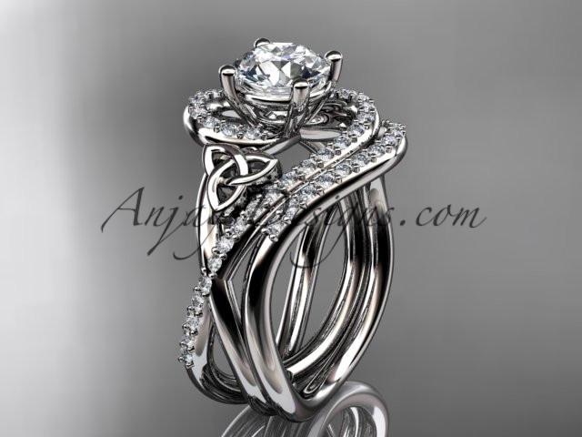 14kt white gold diamond celtic trinity knot wedding ring, engagement set CT7320S - AnjaysDesigns
