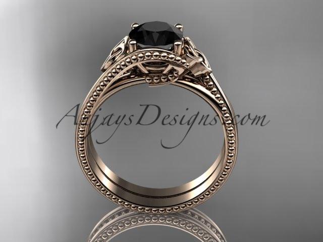 14kt rose gold celtic trinity knot wedding ring, engagement set with a Black Diamond center stone CT7322S - AnjaysDesigns